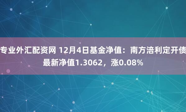 专业外汇配资网 12月4日基金净值：南方涪利定开债最新净值1.3062，涨0.08%